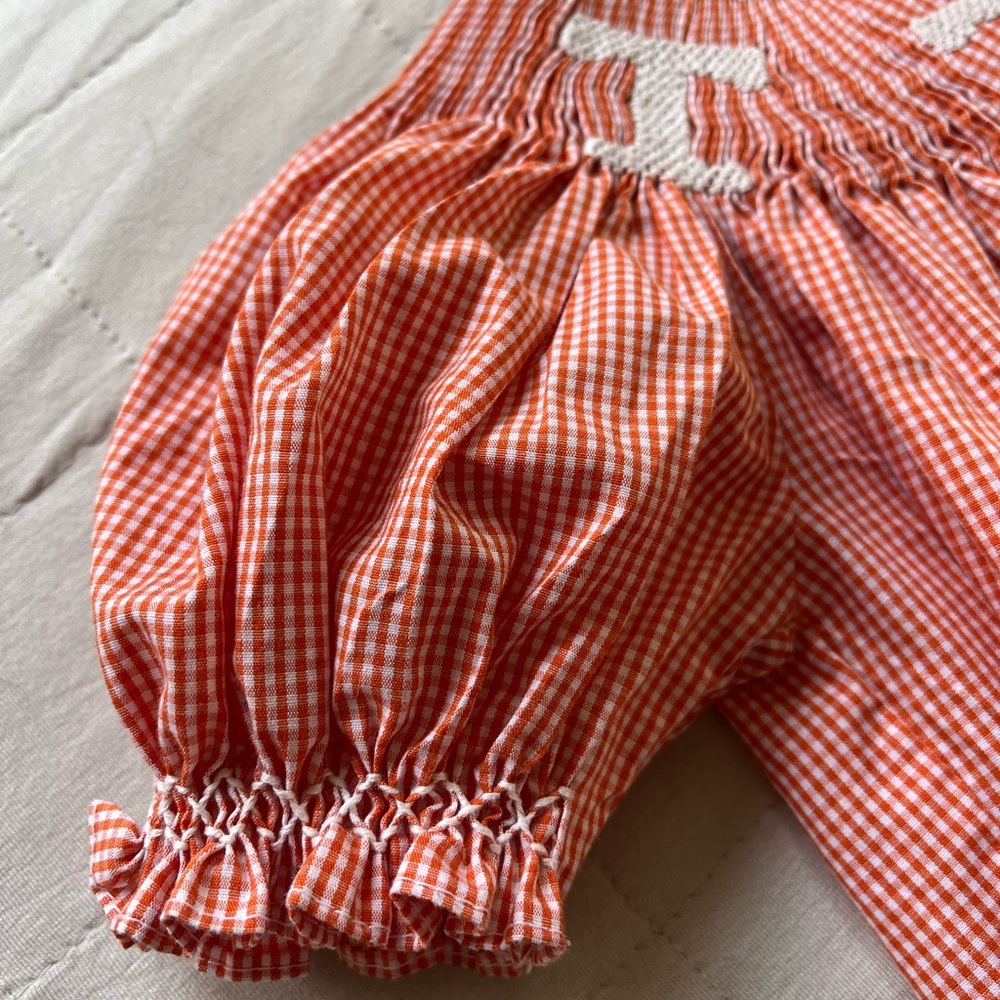 University of Tennessee UTK VOLS Orange White Check Gingham Smoked Dress 24 mo - Picture 6 of 12